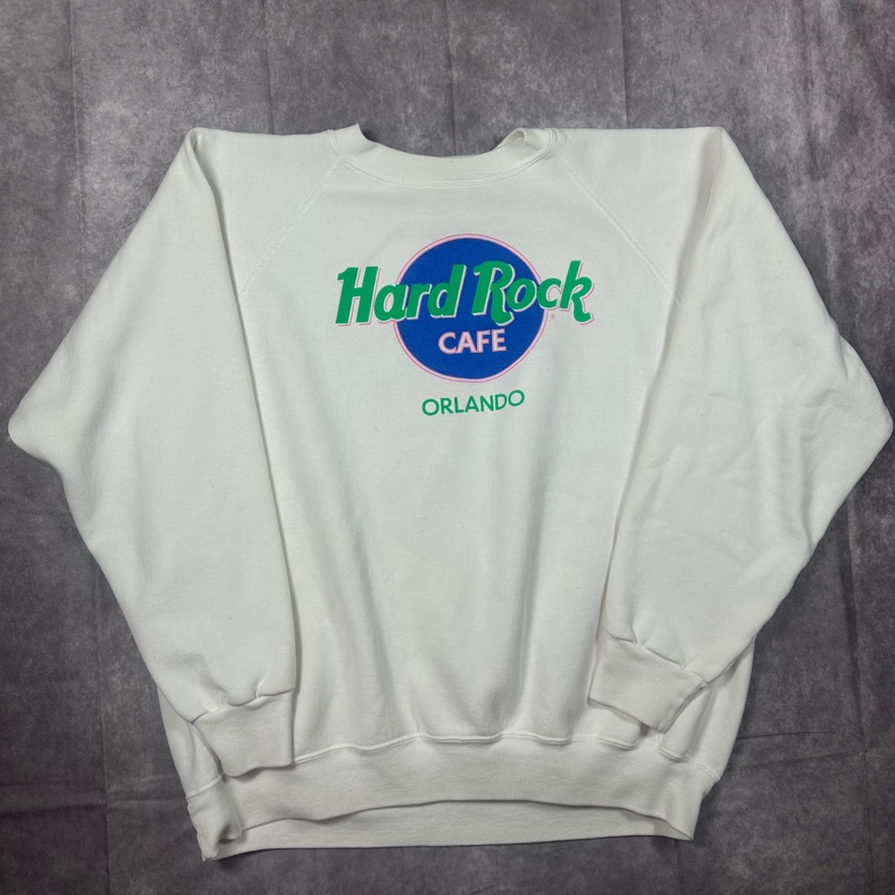 Vintage 1990 Hard Rock Cafe Orlando Save the Planet White Sweatshirt Women L 90s